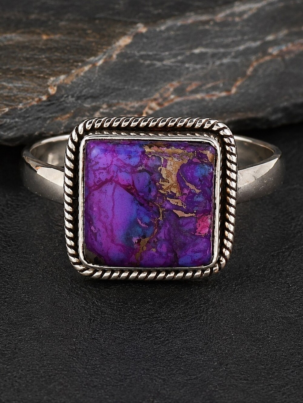 925 Sterling Silver Purple Turquoise Statement Ring Size 10 NWT